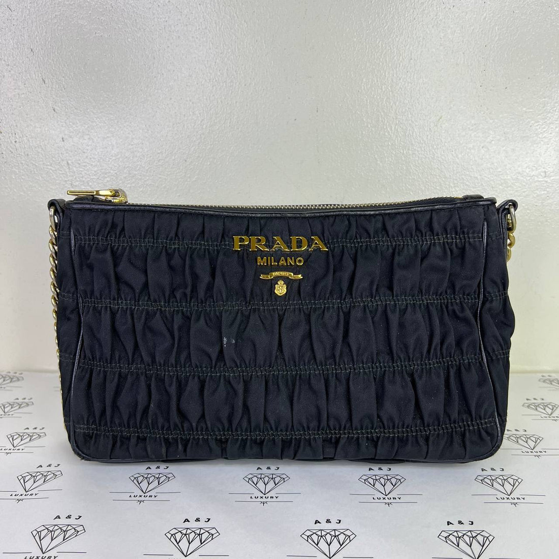 [PRE LOVED] Prada 1BH152 Gaufre Sling Bag in Black GHW