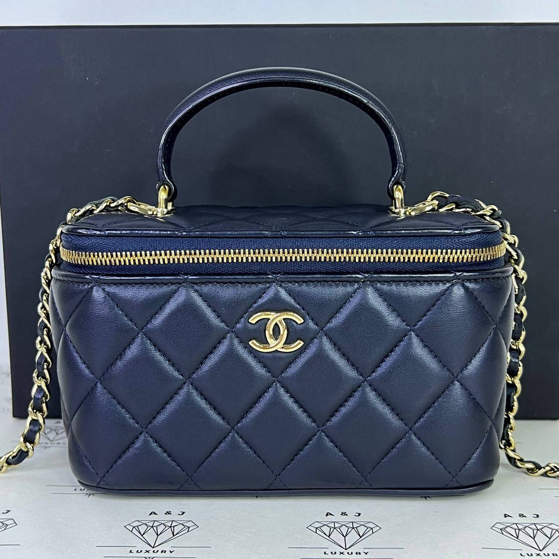[PRE LOVED] Chanel Vanity Top Handle in Blue Lambskin Leather GHW (microchipped)