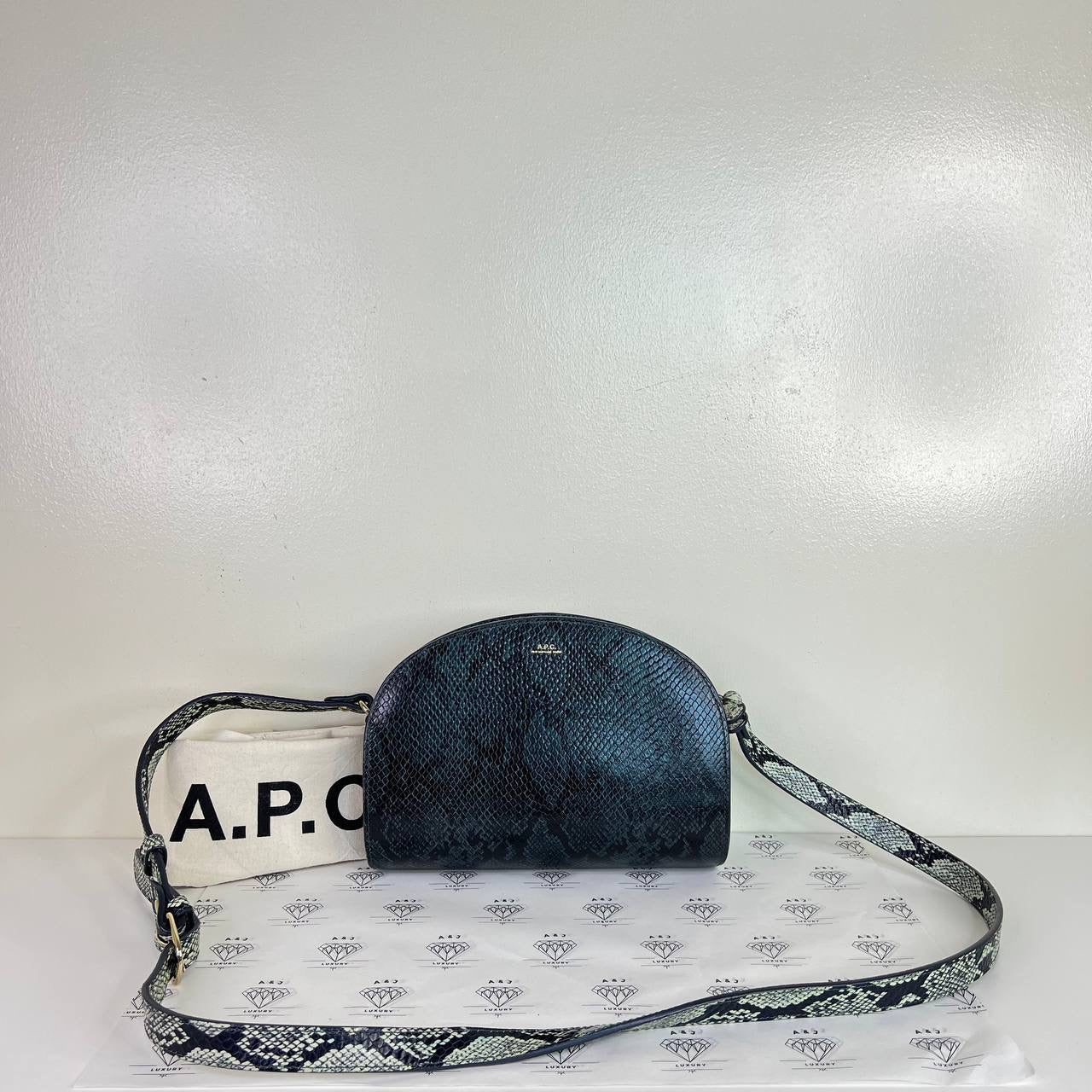 [PRE LOVED] A.P.C Demilune Crossbody Bag in Green Snakeskin GHW