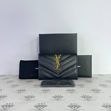 [PRE LOVED] YSL Monogram Flap Cardholder in Black Grain De Poudre GHW