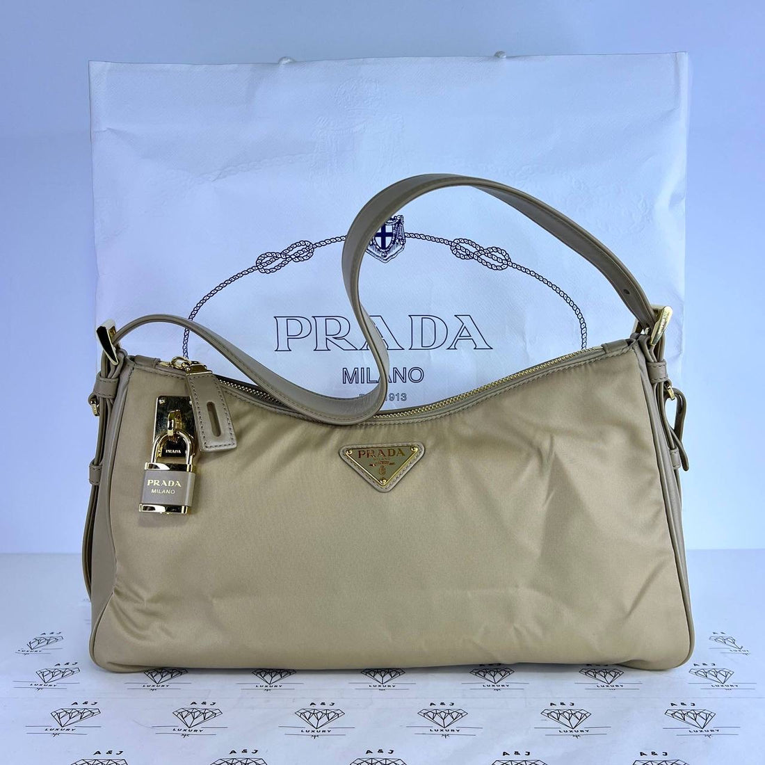 [PRE LOVED] Prada Large Aimée in Beige Nylon GHW
