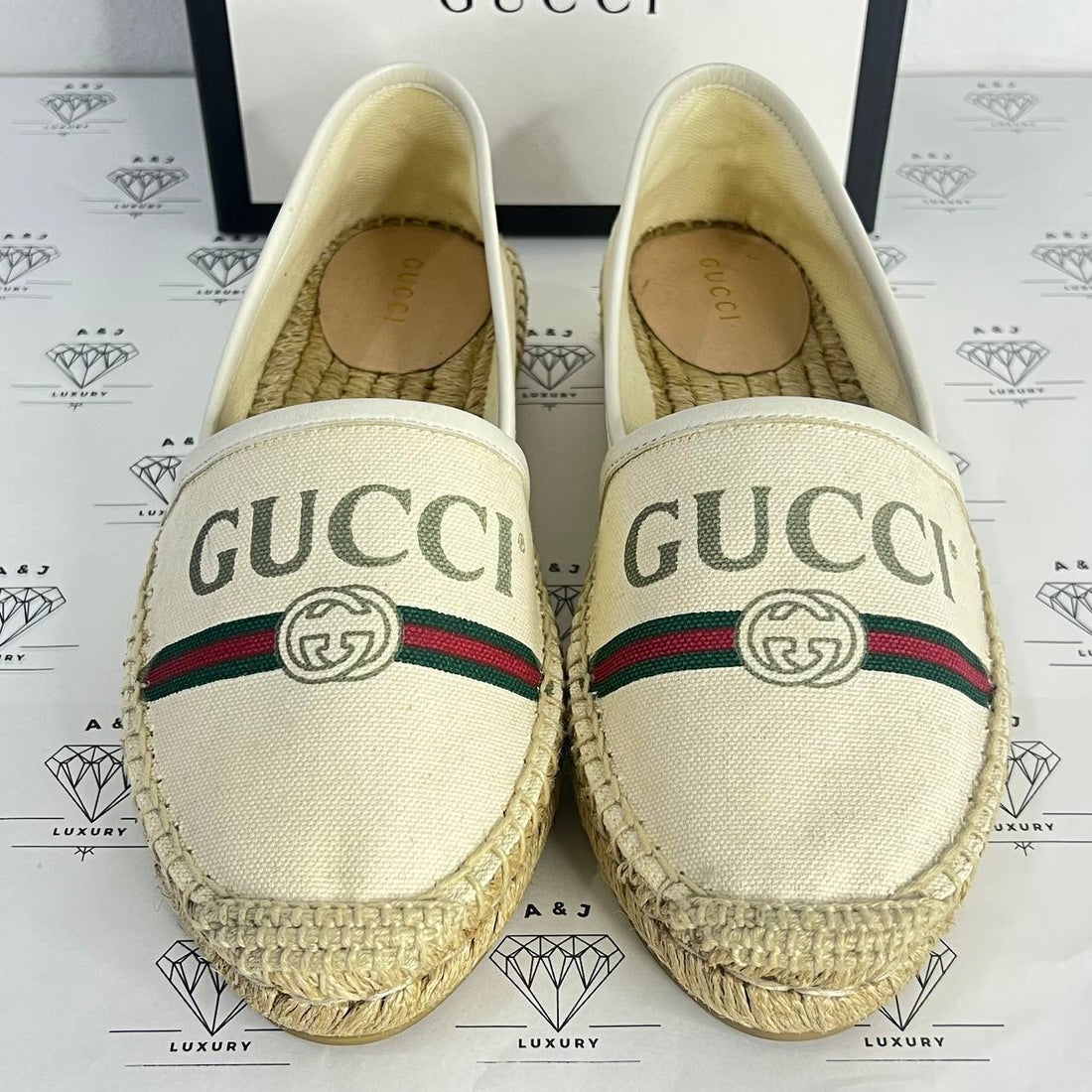 [PRE LOVED] Gucci Web Espadrilles in White Size 36EU