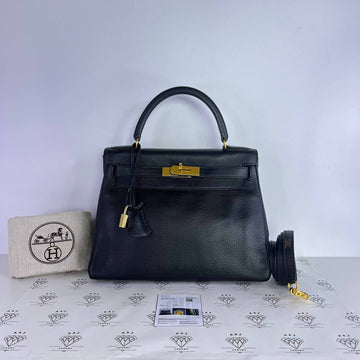 [PRE LOVED] Hermes Kelly 28 Retourne in Black Clemence Leather GHW (Stamp B Square - 1998)