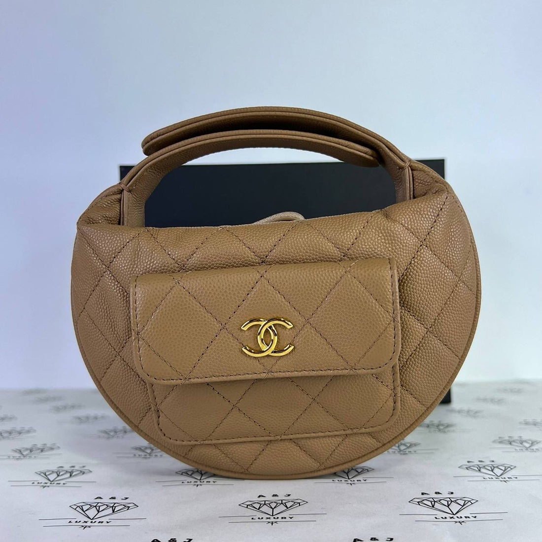 [PRE LOVED] Chanel Polly Pocket Pouch in Dark Beige Caviar Leather GHW (microchipped)