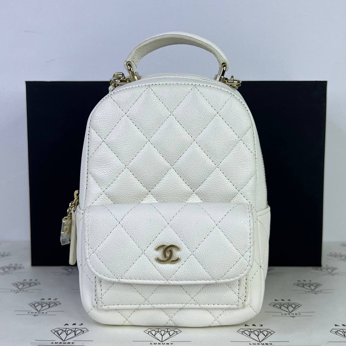 [PRE LOVED] Chanel 25C Collection Mini Backpack in White Caviar Leather Light Gold HW (microchipped)