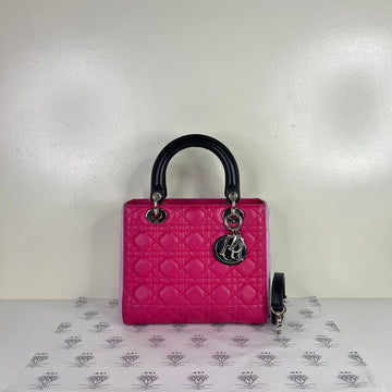 [PRE LOVED] Christian Dior Medium Tricolor Lady D in Light Pink/Pink/Black Cannage Lambskin SHW (2014)