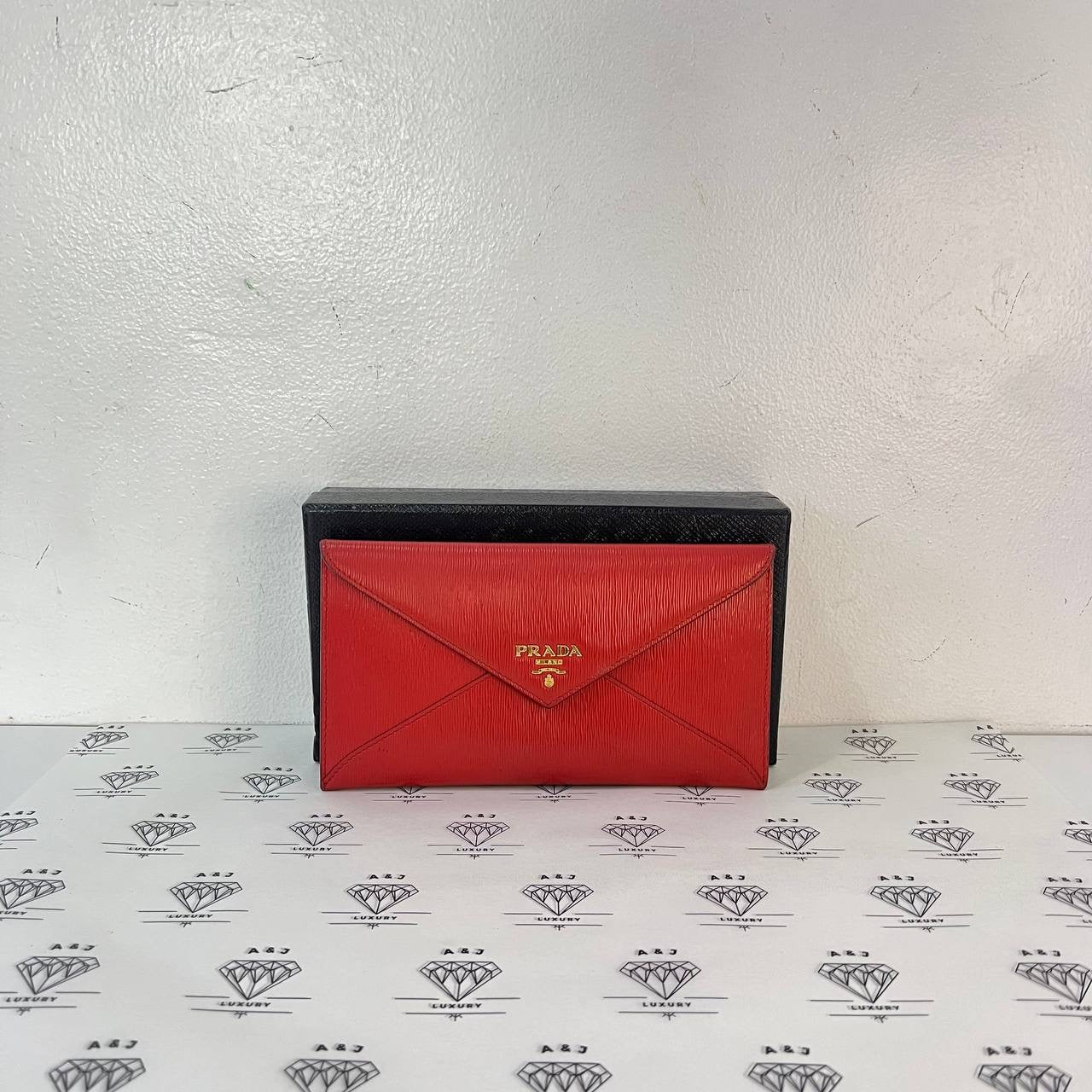 [PRE LOVED] Prada Envelope Wallet in Red GHW