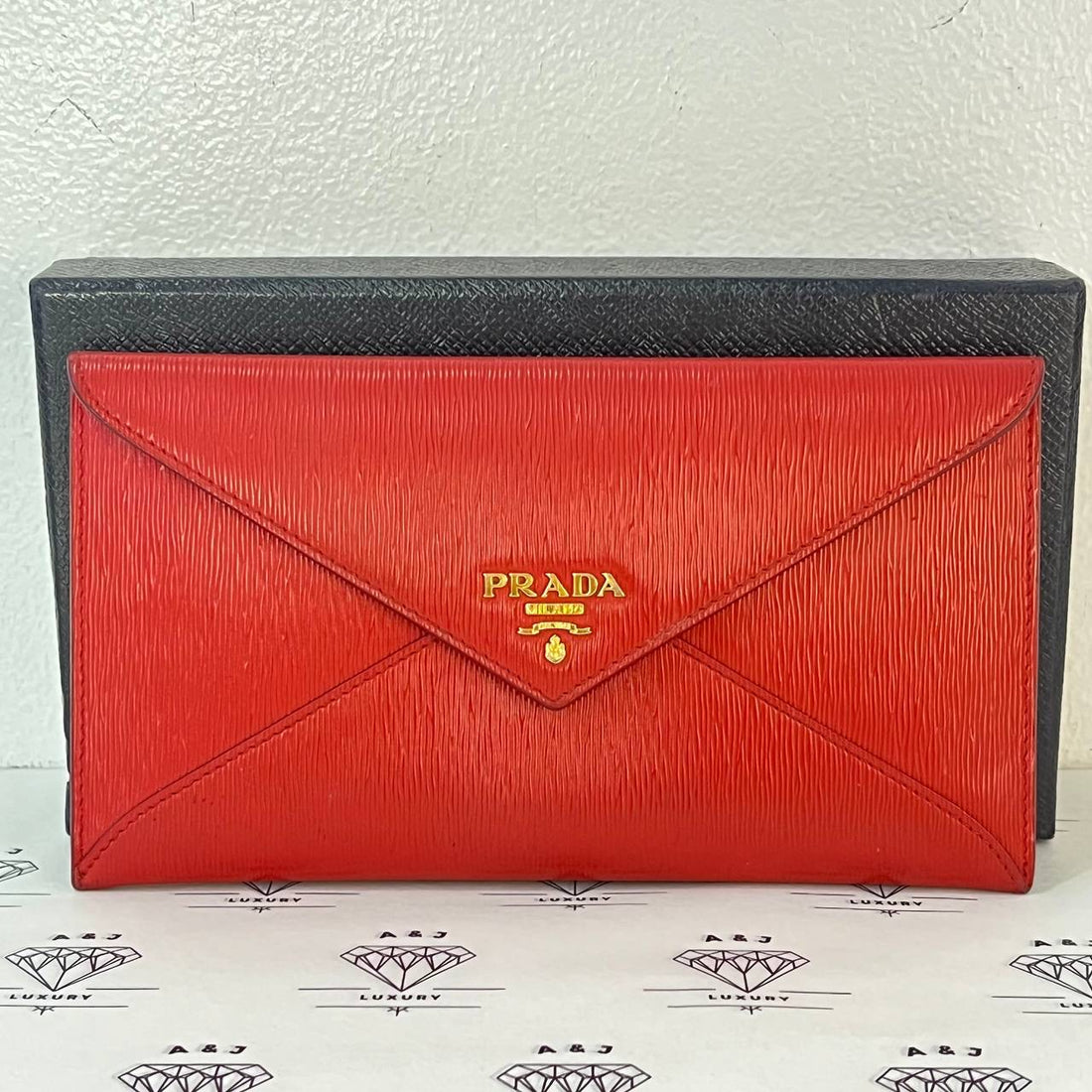 [PRE LOVED] Prada Envelope Wallet in Red GHW