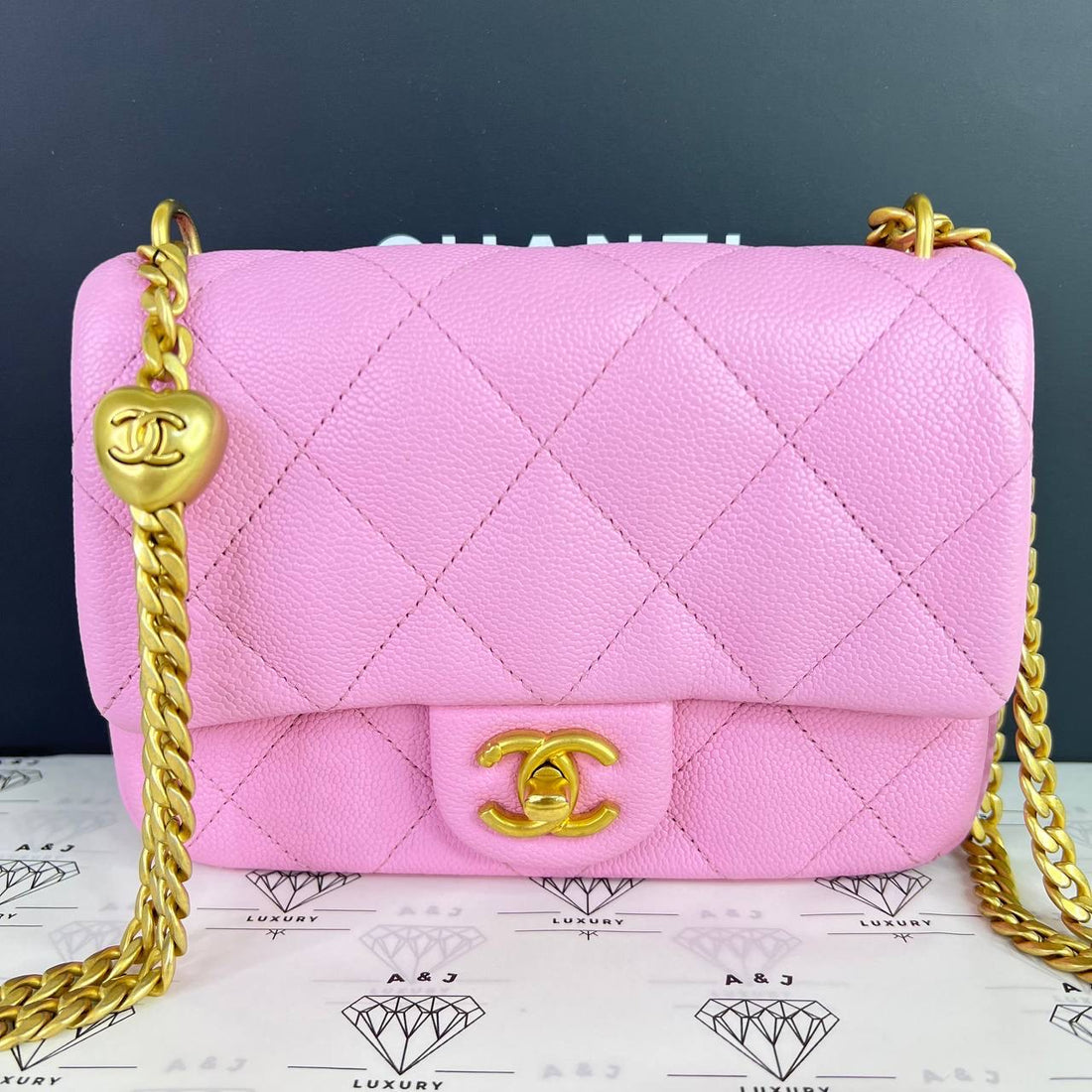 [PRE LOVED] Chanel Small Heart Crush Flap in Pink Caviar Leather GHW (microchipped)