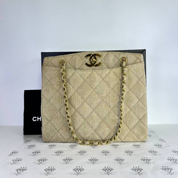 [PRE LOVED] Chanel Vintage Linen Tote Bag in Beige 24K Gold HW (Series 3)
