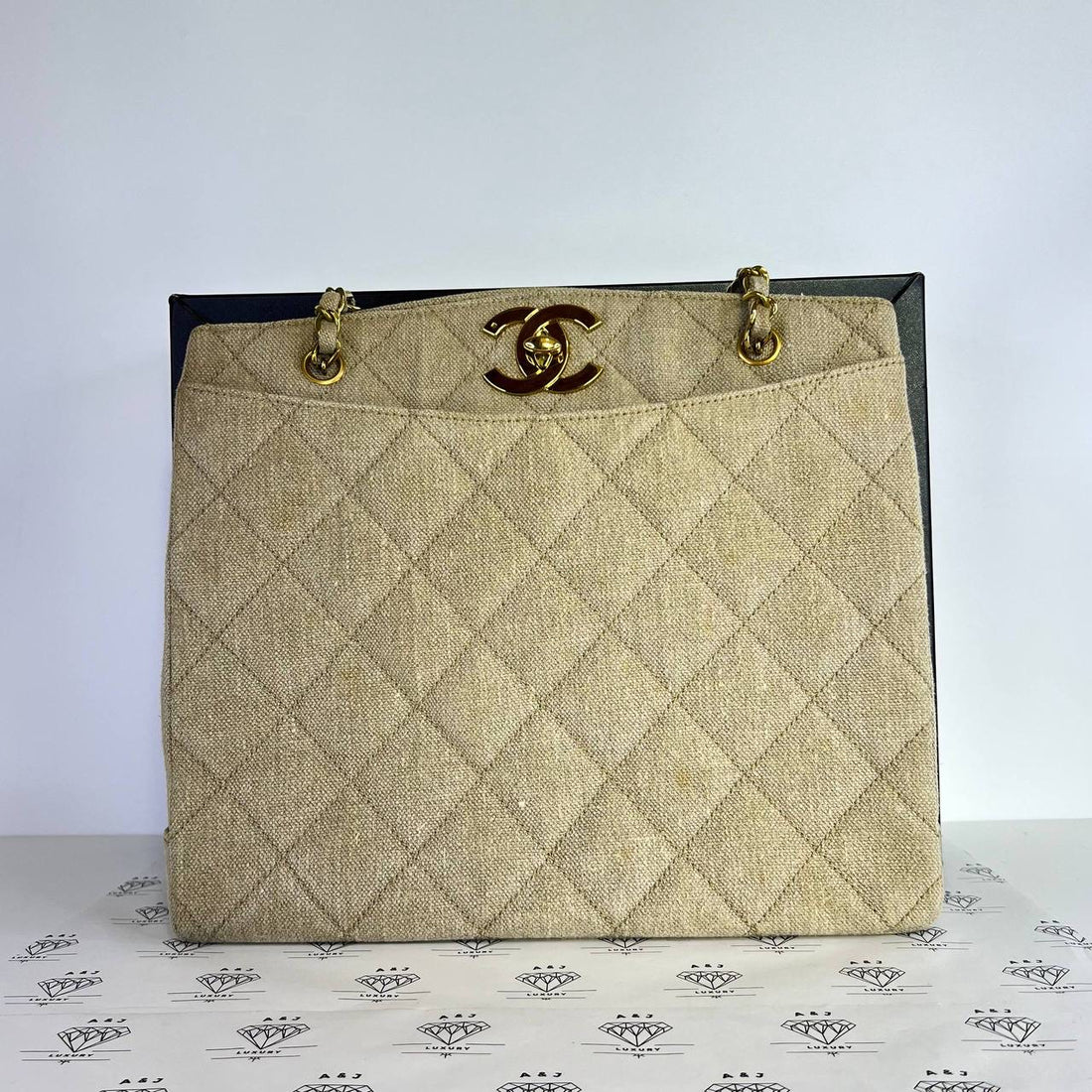 [PRE LOVED] Chanel Vintage Linen Tote Bag in Beige 24K Gold HW (Series 3)