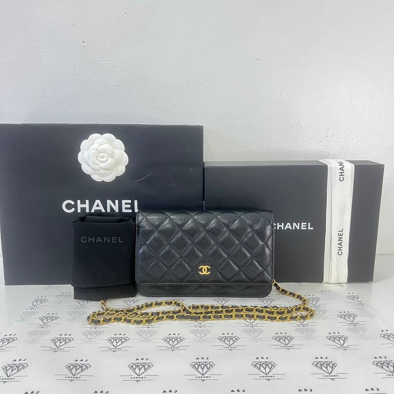 [PRE LOVED] Chanel Classic Wallet on Chain in Black Caviar GHW (microchipped)