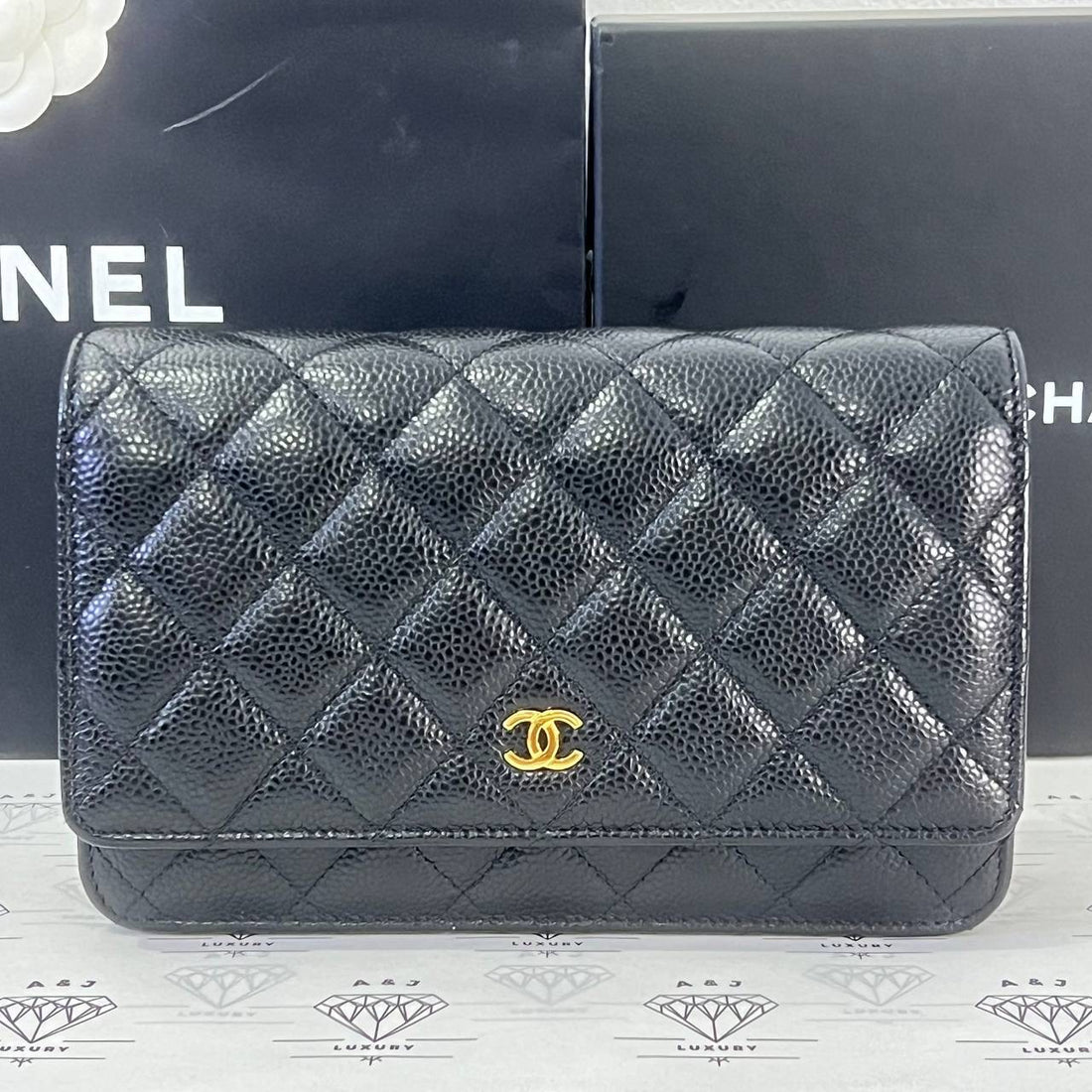 [PRE LOVED] Chanel Classic Wallet on Chain in Black Caviar GHW (microchipped)