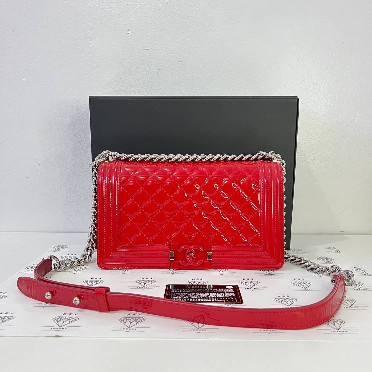 [PRE LOVED] Chanel Old Medium Boy in Red Patent Leather SHW (Series 20)