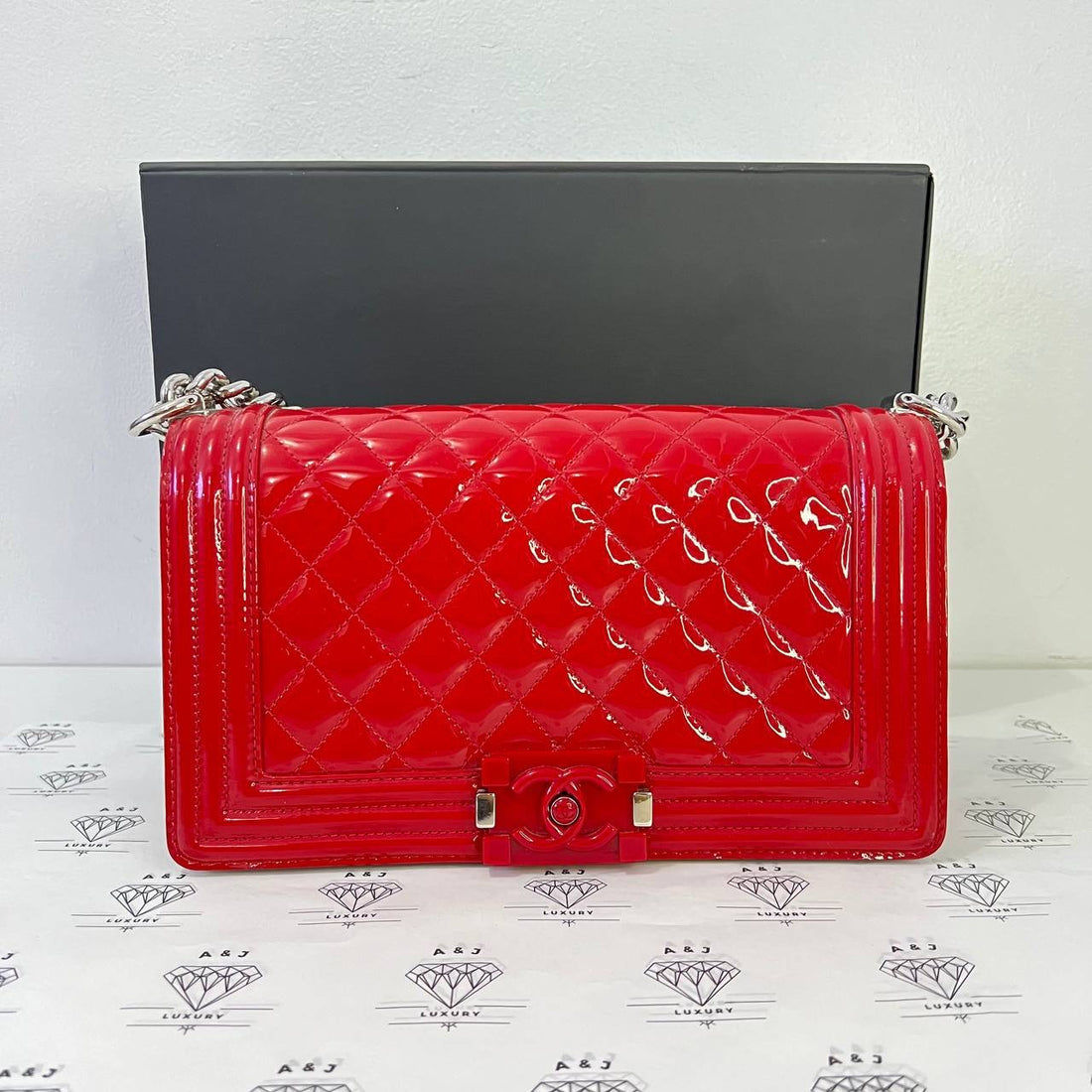 [PRE LOVED] Chanel Old Medium Boy in Red Patent Leather SHW (Series 20)