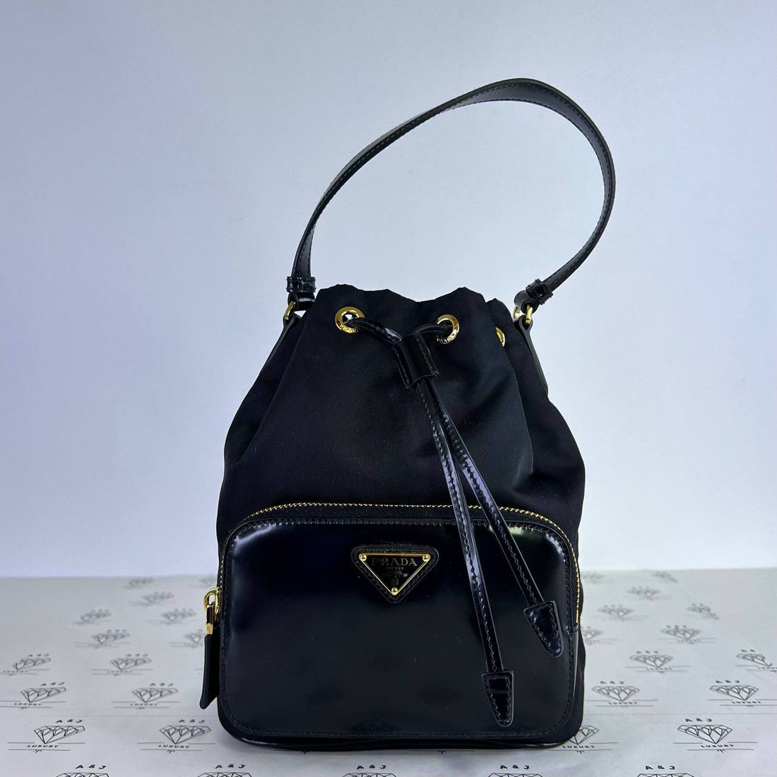 [PRE LOVED] Prada 1BH038 Bucket Bag in Black Tessuto GHW