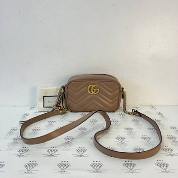 [PRE LOVED] Gucci Mini Marmont Camera Bag in Beige GHW