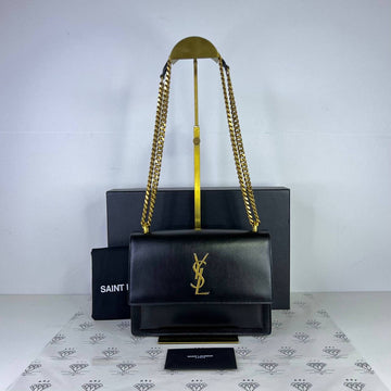 [PRE LOVED] YSL Medium Sunset in Black Calfskin Leather GHW