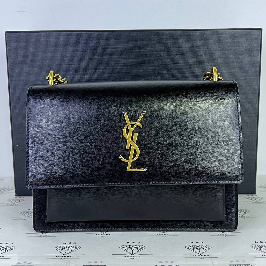 [PRE LOVED] YSL Medium Sunset in Black Calfskin Leather GHW