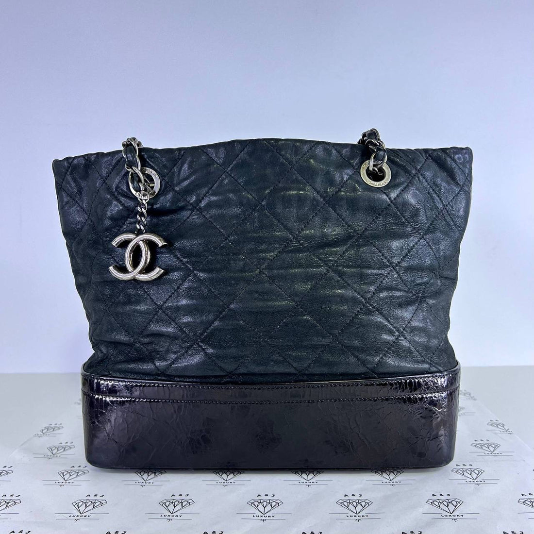 [PRE LOVED] Chanel Gabrielle Tote Black Crinkled Calfskin Leather RHW (Series 15)