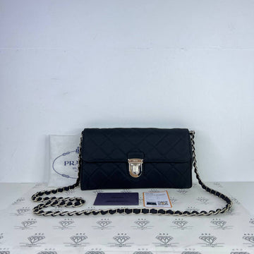 [PRE LOVED] Prada 1BH584 Tessuto Impuntu Flap Bag in Black SHW