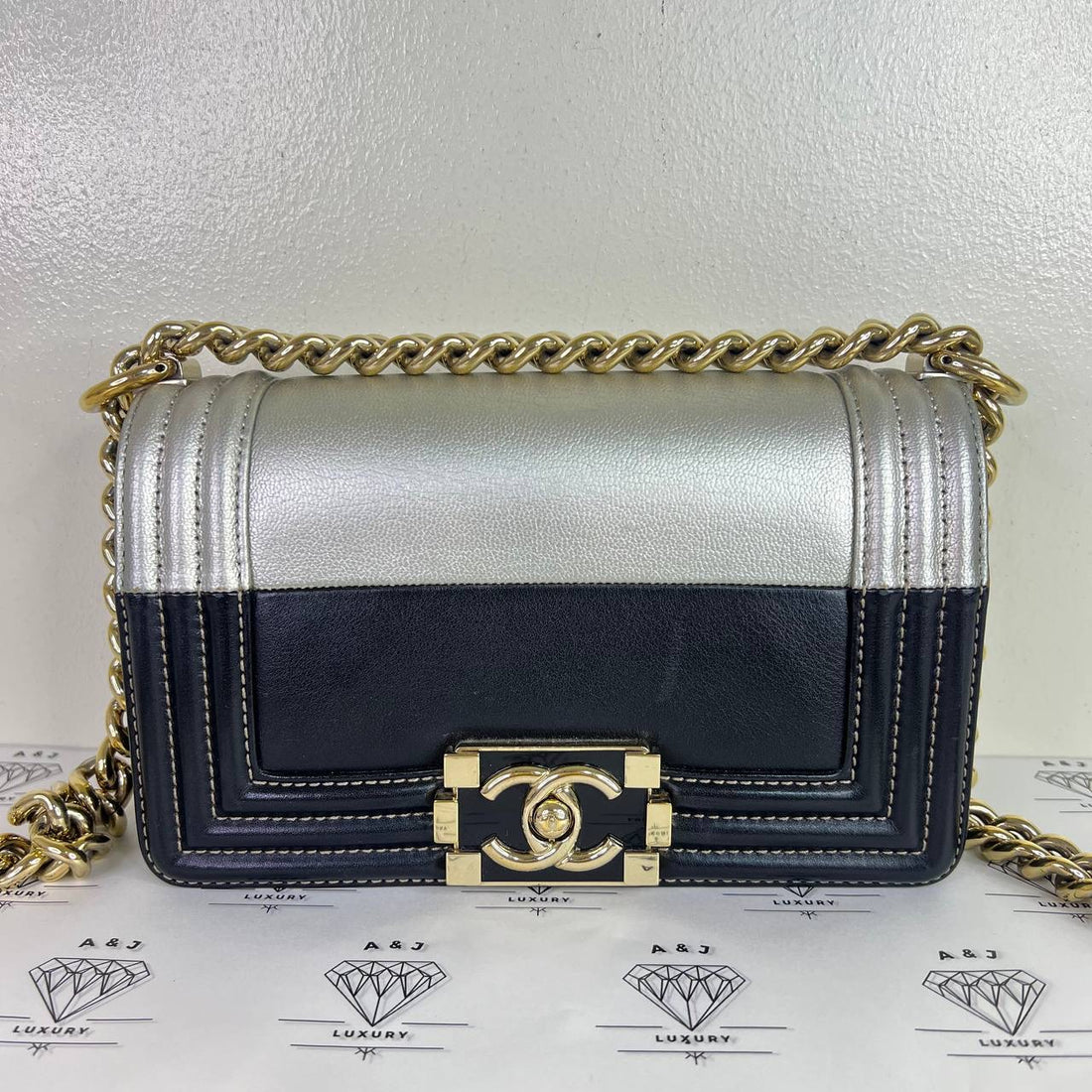 [PRE LOVED] Chanel Small Leboy Bicolor in Gold/Black Calfskin Leather GHW (Series 21)