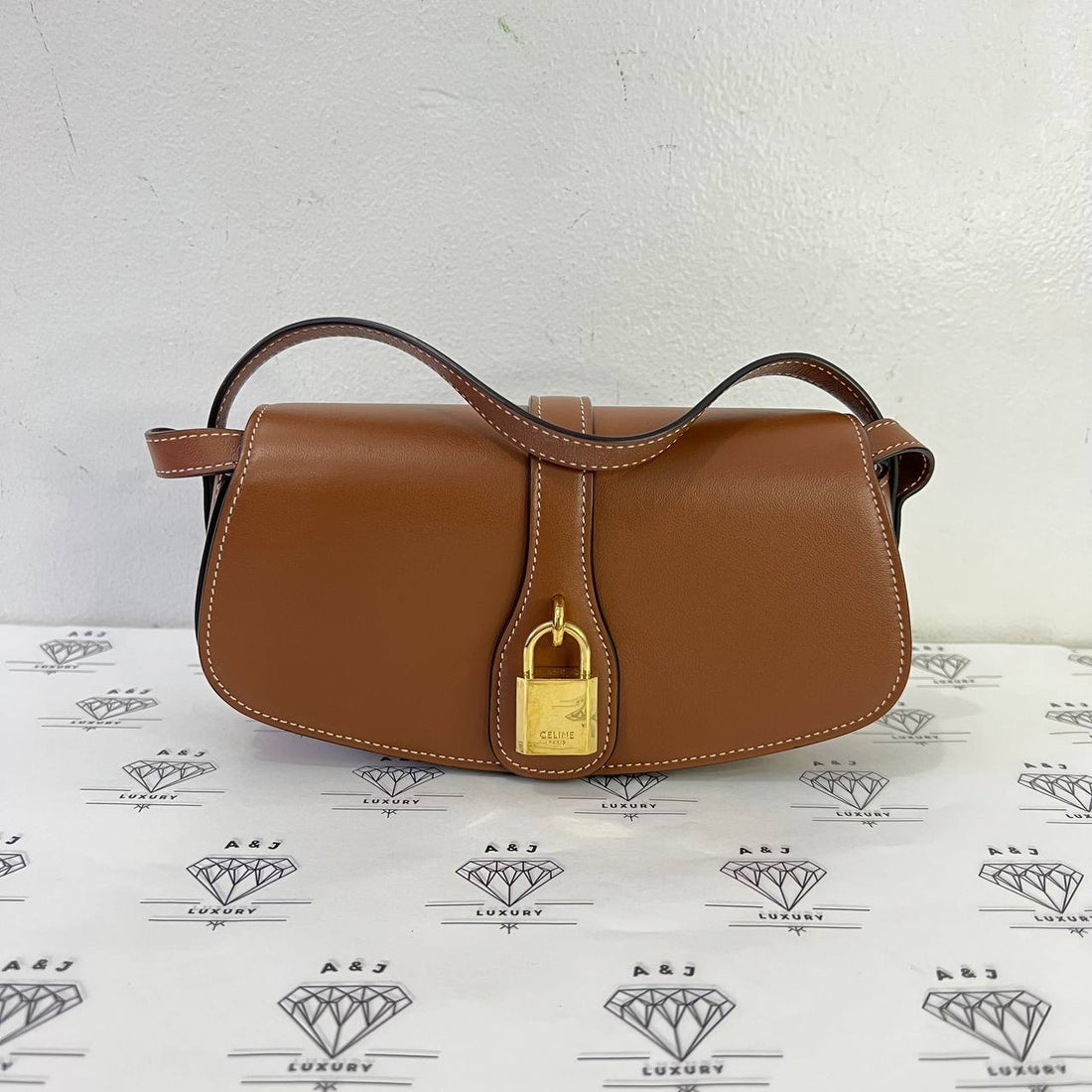 [PRE LOVED] Celine Tabou Clutch on Strap in Tan Smooth Calfskin Leather GHW