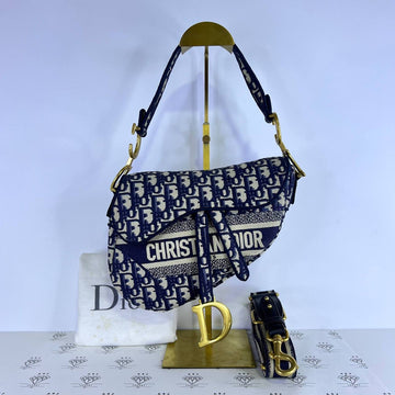 [PRE LOVED] Christian Dior Saddle Bag with Strap in Blue Oblique Embroidery GHW (2021)