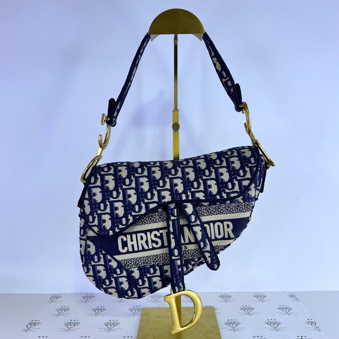 [PRE LOVED] Christian Dior Saddle Bag with Strap in Blue Oblique Embroidery GHW (2021)