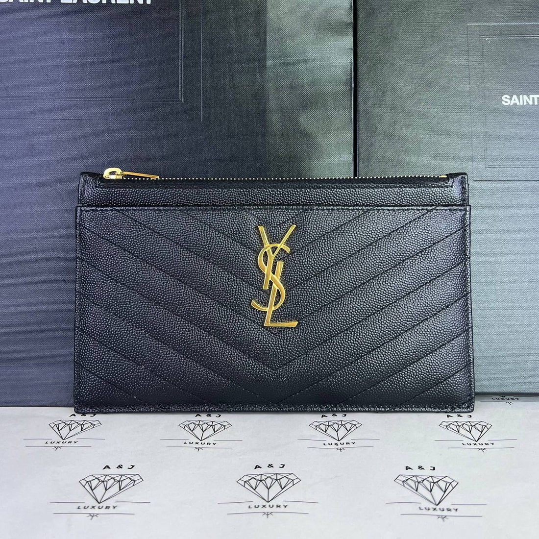 [PRE LOVED] YSL Monogram Bill Pouch in Black Grain De Poudre Leather GHW