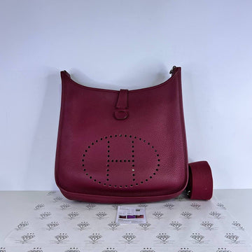 [PRE LOVED] Hermes Evelyne GM III 33 in Rubis Clemence Leather SHW (Stamp P Square - 2012)