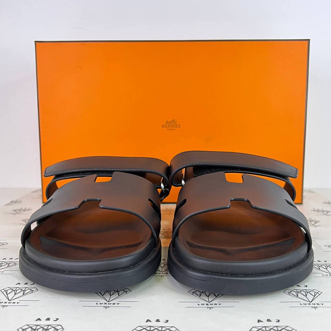 [PRE LOVED] Hermes Men's Chypre Sandals in Black Size 43.5EU