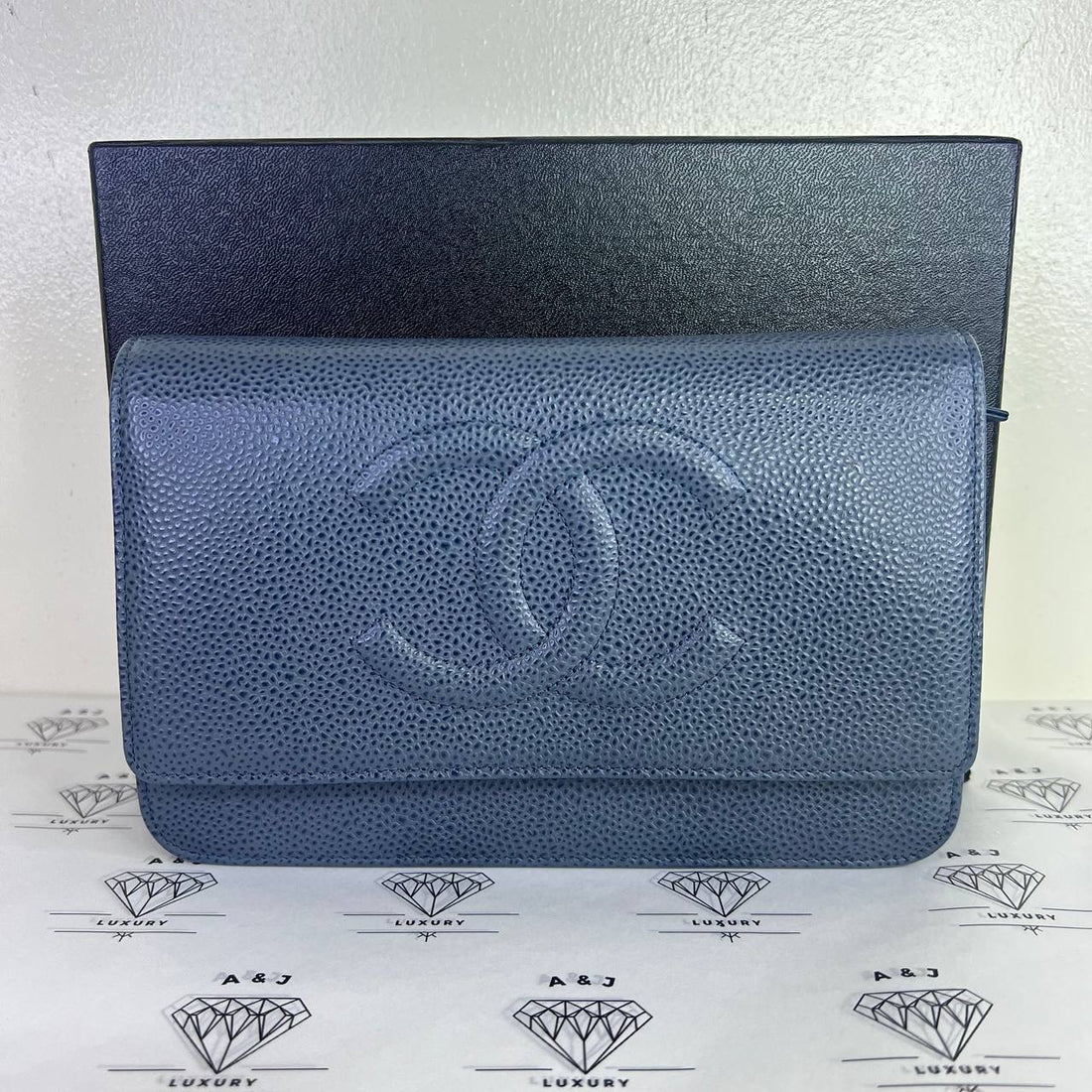 [PRE LOVED] Chanel Timeless Wallet on Chain in Blue Caviar Leather SHW (Series 17)