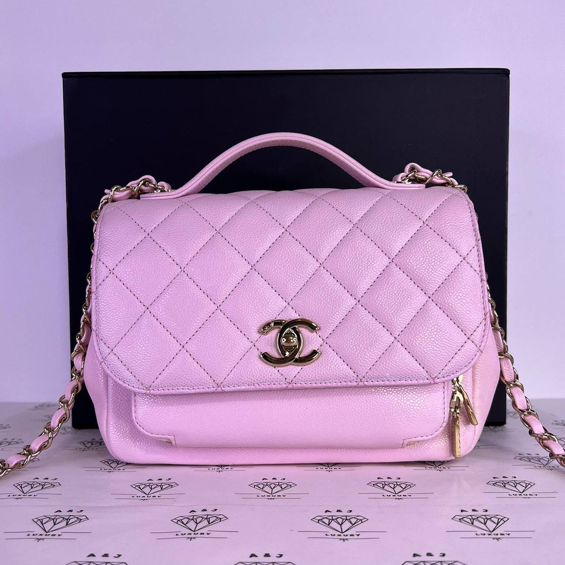 [PRE LOVED] Chanel 22P Collection Medium Business Affinity in Light Pink Caviar Leather Light Gold HW (microchipped)