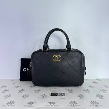 [PRE LOVED] Chanel Bowling Bag in Black Lambskin Light Gold HW (microchipped)