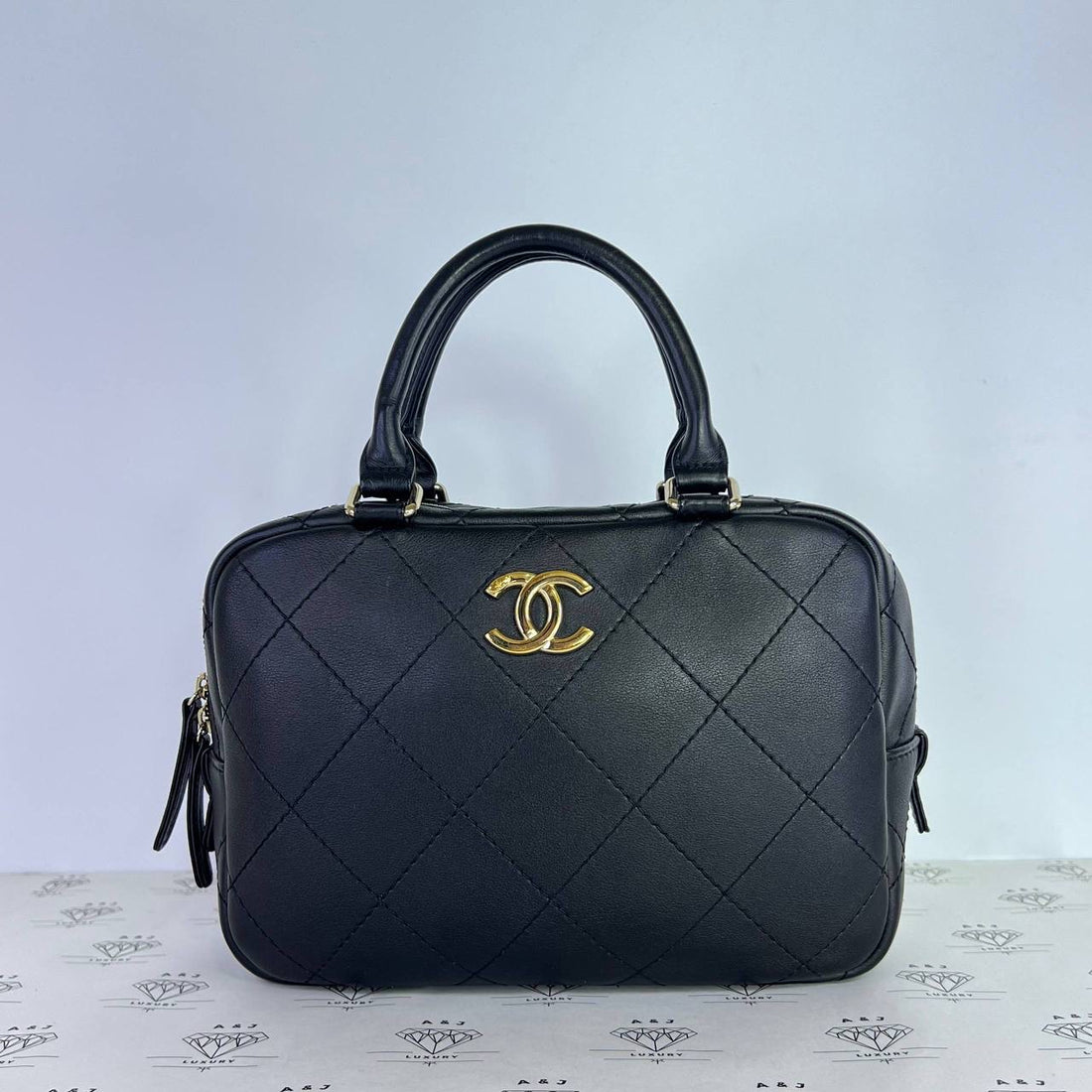 [PRE LOVED] Chanel Bowling Bag in Black Lambskin Light Gold HW (microchipped)