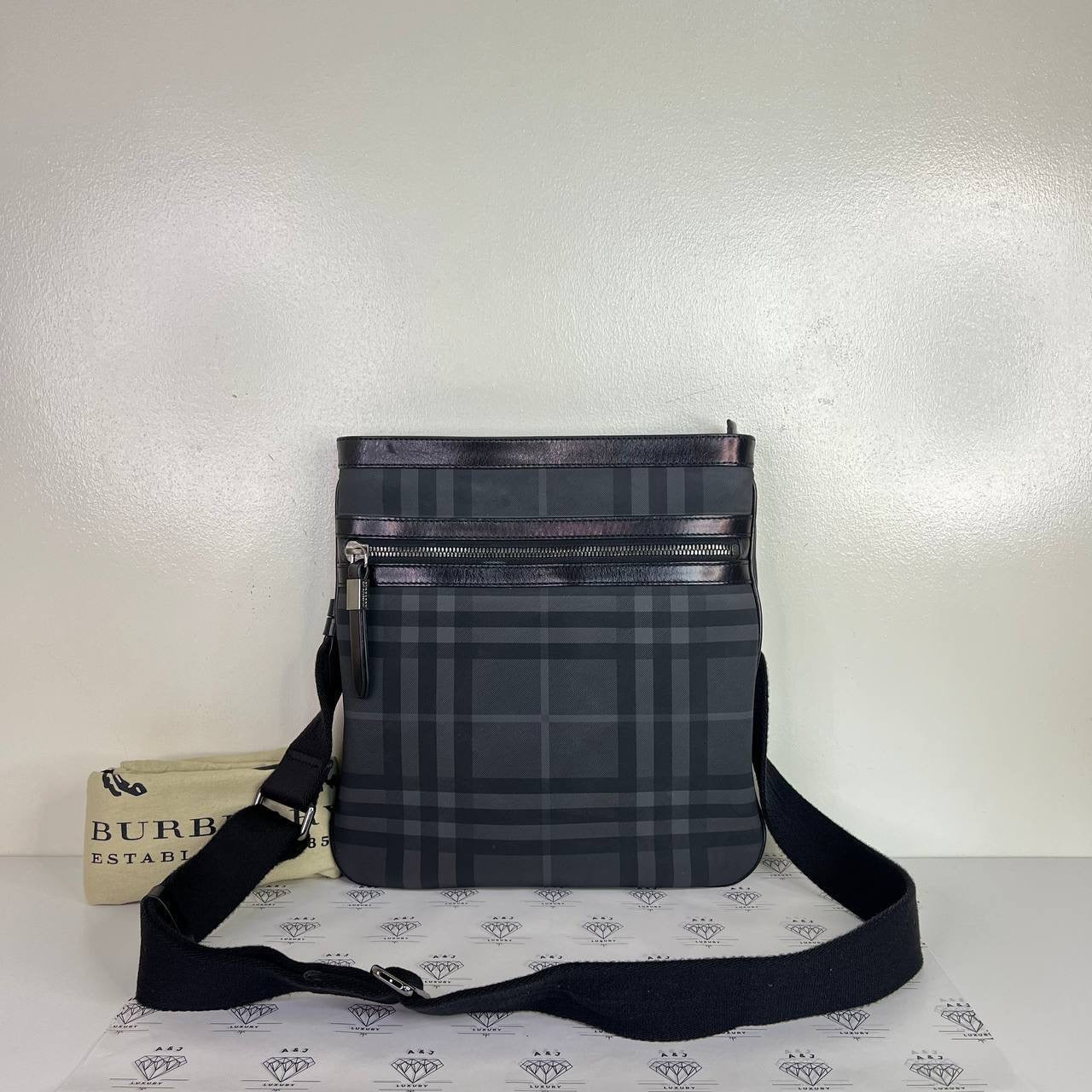 [PRE LOVED] Burberry Men's Messenger Bag in Black Smoked Check