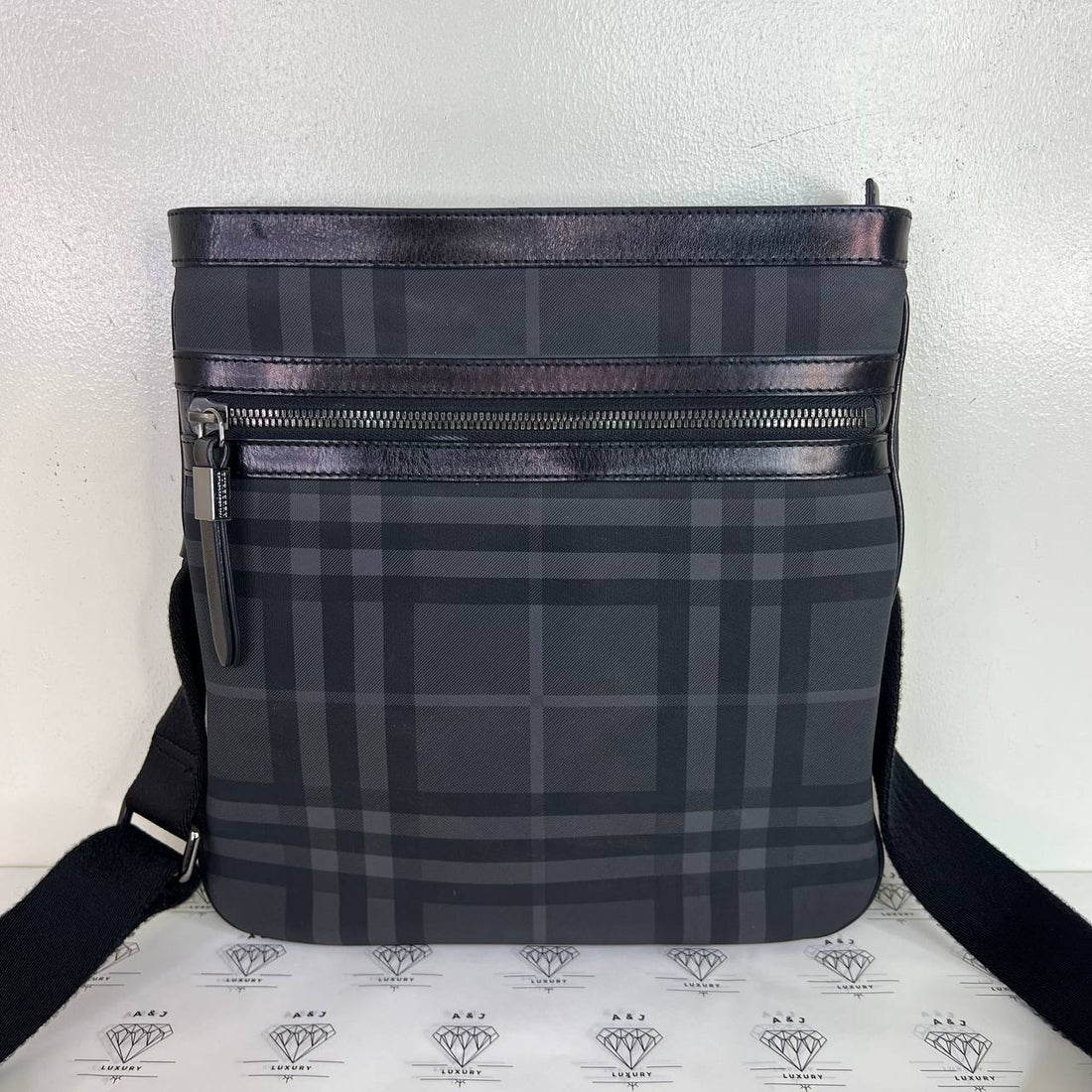 [PRE LOVED] Burberry Men's Messenger Bag in Black Smoked Check