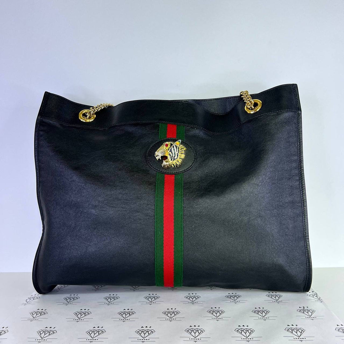 [PRE LOVED] Gucci Large Rajah Chain Tote in Black GHW