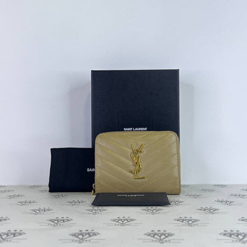 [PRE LOVED] YSL Cassandra Compact Zip Wallet in Beige Grain De Poudre GHW
