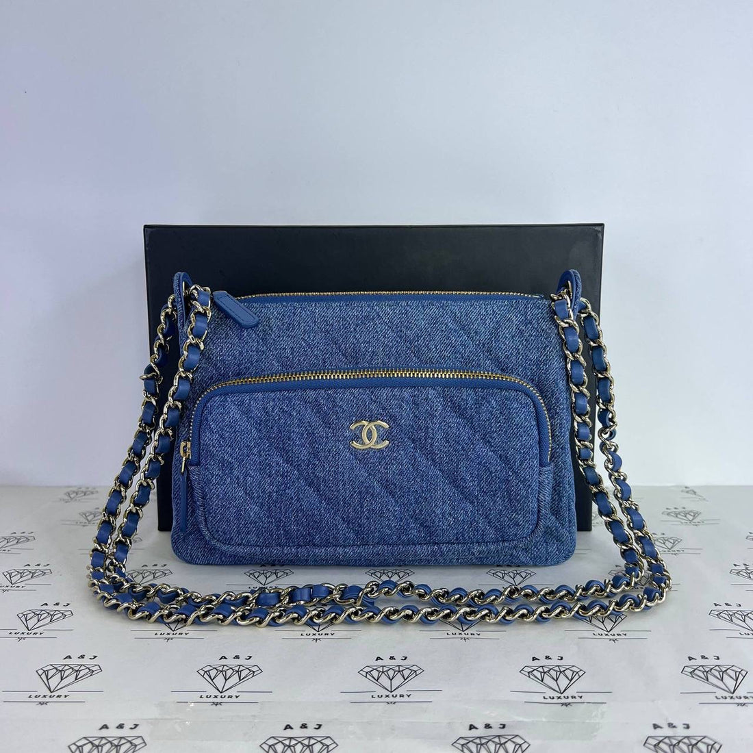 [PRE LOVED] Chanel 26P Collection Camera Bag with Chain in Denim Light Gold HW (microchipped)
