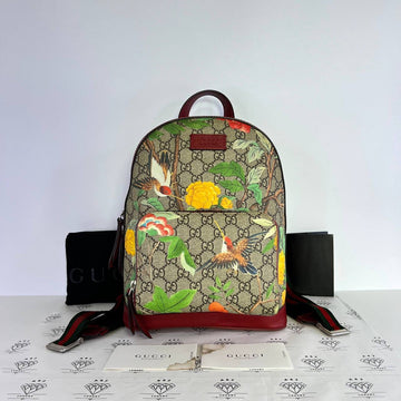 [PRE LOVED] Gucci Small GG Supreme Tian Backpack in Brown with Red Leather Trims SHW