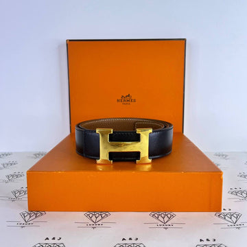 [PRE LOVED] Hermes Constance Reversible Belt in Black/Gold GHW Size 80 (Stamp G Square - 2003)