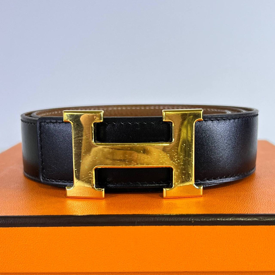 [PRE LOVED] Hermes Constance Reversible Belt in Black/Gold GHW Size 80 (Stamp G Square - 2003)