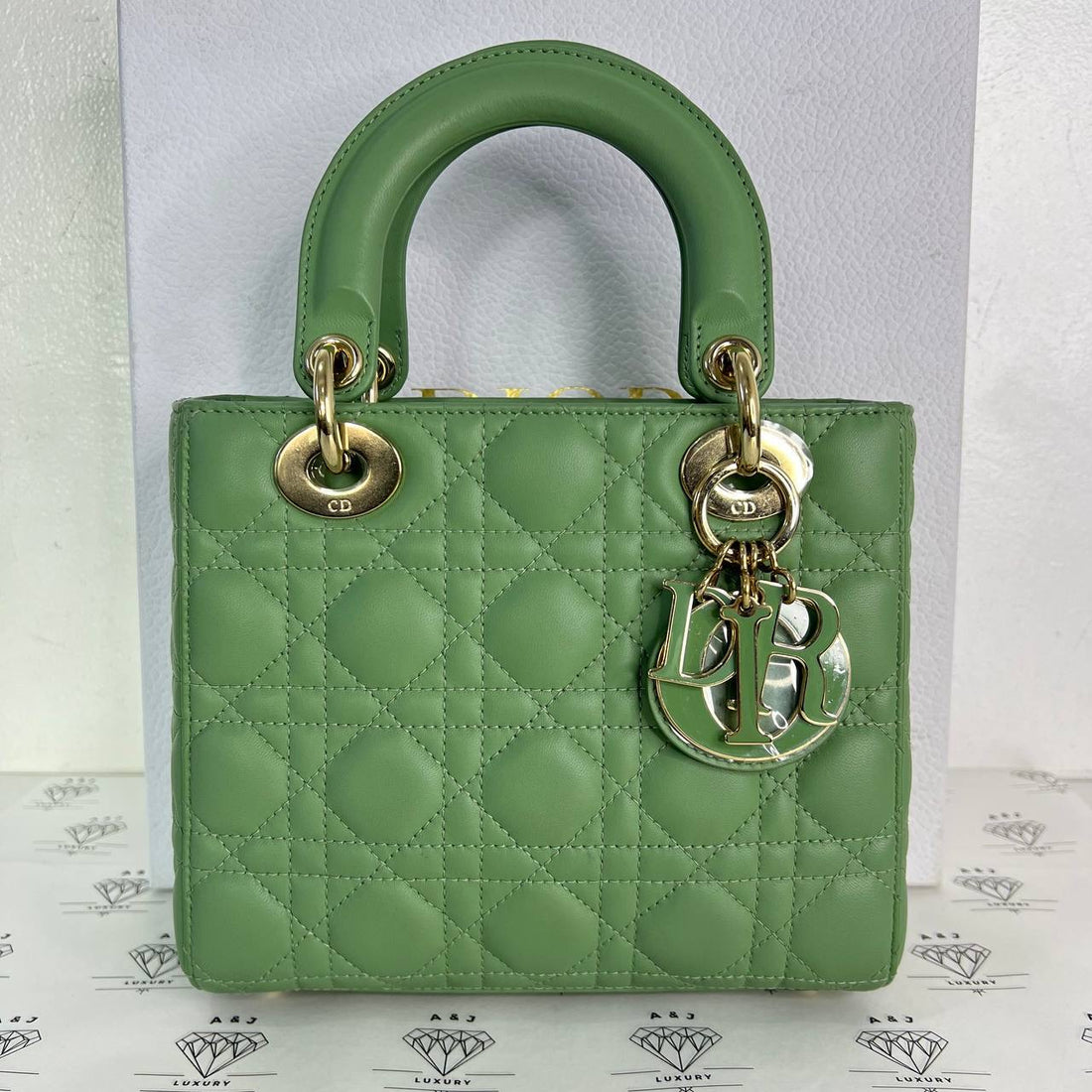 [PRE LOVED] Christian Dior Small ABC Lady D in Mint Green Cannage Lambskin GHW (2020)