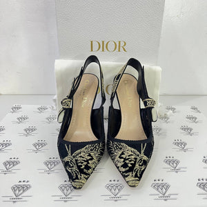 [PRE LOVED] Christian Dior Slingback Pumps in Black and Gold Lace Size 35EU