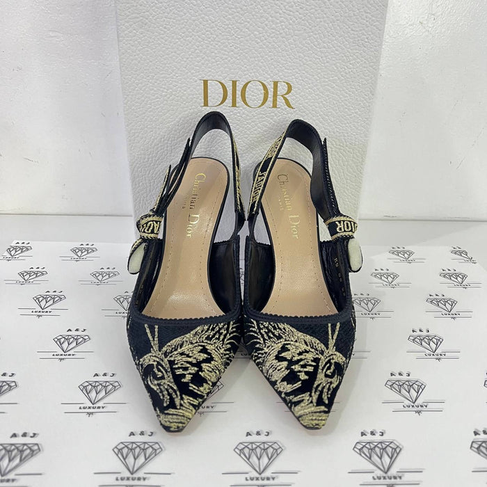 [PRE LOVED] Christian Dior Slingback Pumps in Black and Gold Lace Size 35EU