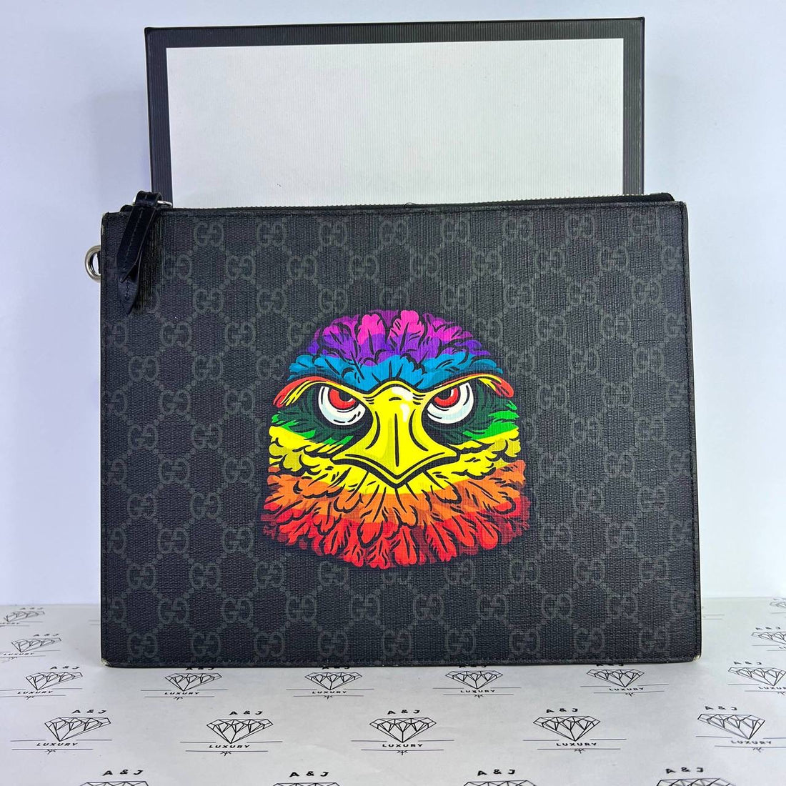 [PRE LOVED] Gucci Supreme Bestiary Eagle Clutch in Black SHW