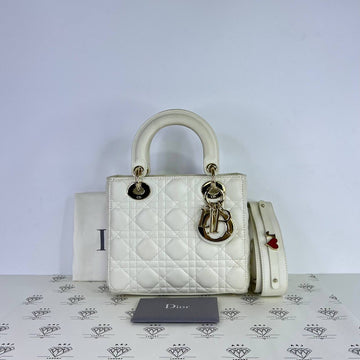 [PRE LOVED] Christian Dior Small ABC Lady D in White Cannage Lambskin Leather Light Gold HW (2019)