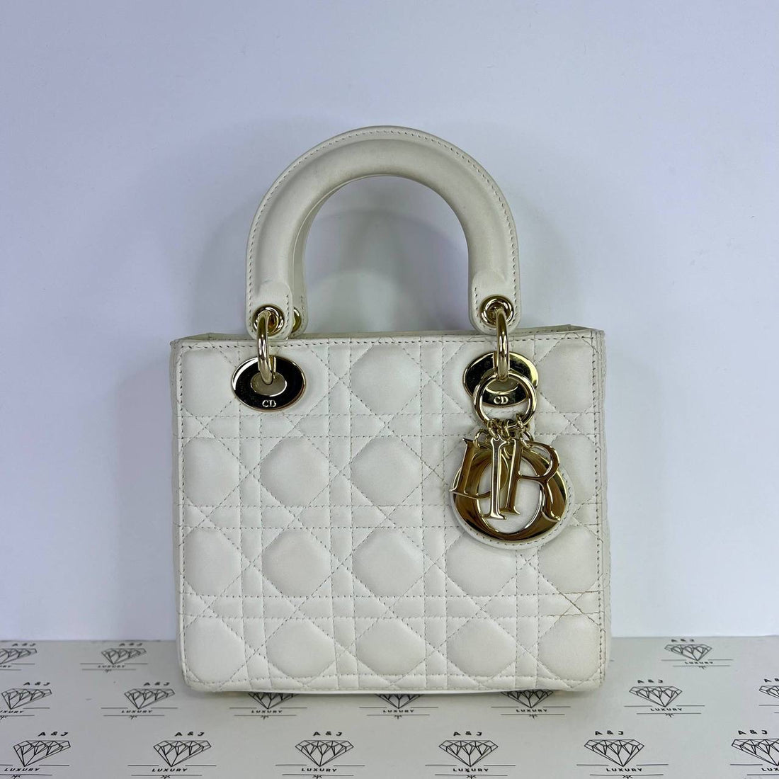 [PRE LOVED] Christian Dior Small ABC Lady D in White Cannage Lambskin Leather Light Gold HW (2019)